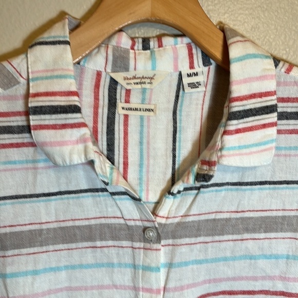 Weatherproof Vintage Linen Blend Short Sleeve button Down Knotted Shirt - Picture 2 of 11